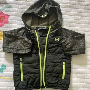 Under Armour Kids' Black and Neon Green Puffer Jacket